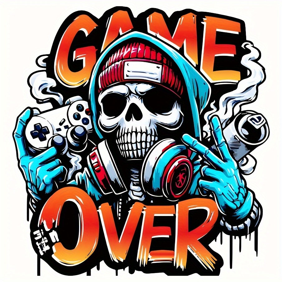 Iron On Patch - 1/2/3Pcs Game Over Skull Iron-On Patches