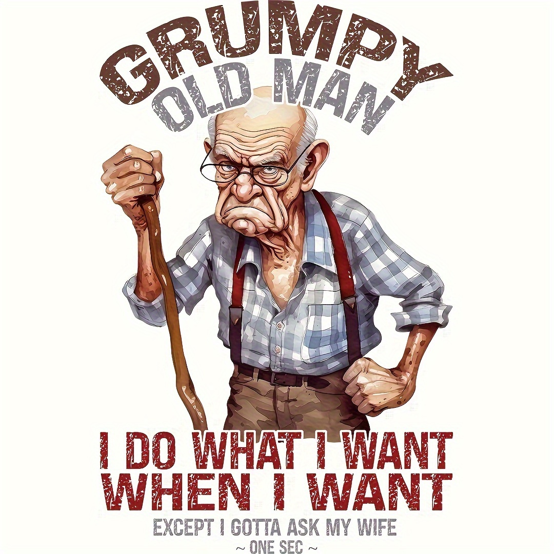 Funny Old Man Quotes Cartoon H - Iron On Patch ulasan dan harga