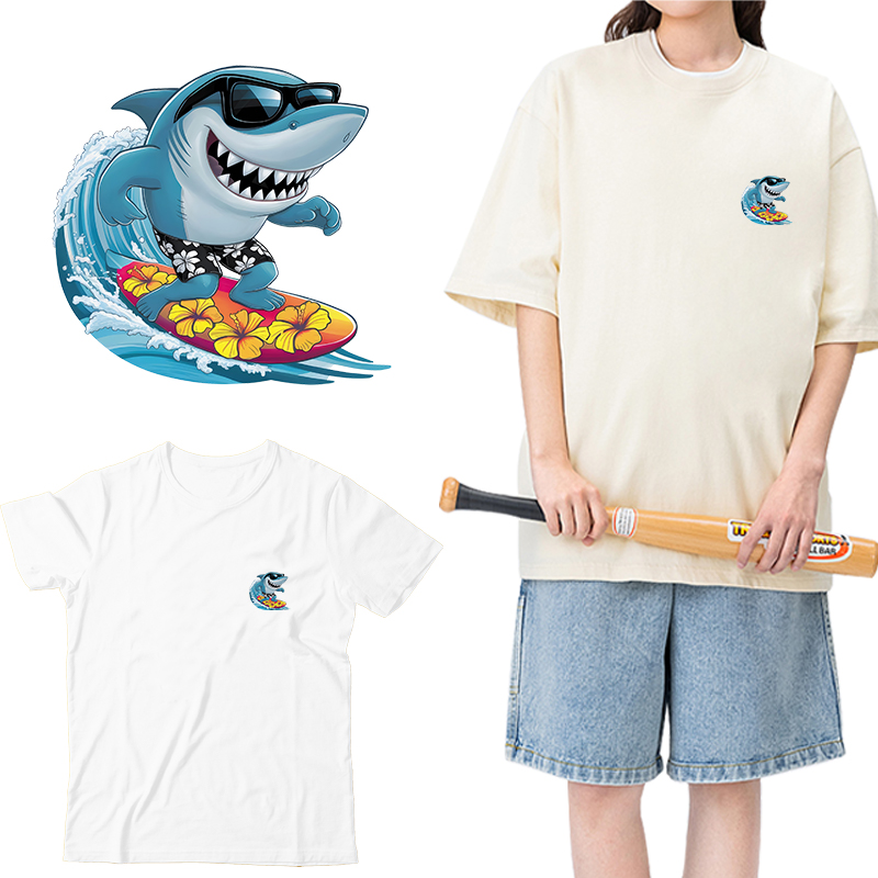Interesting Sharks Surfing Iro - Iron On Patch ulasan dan harga