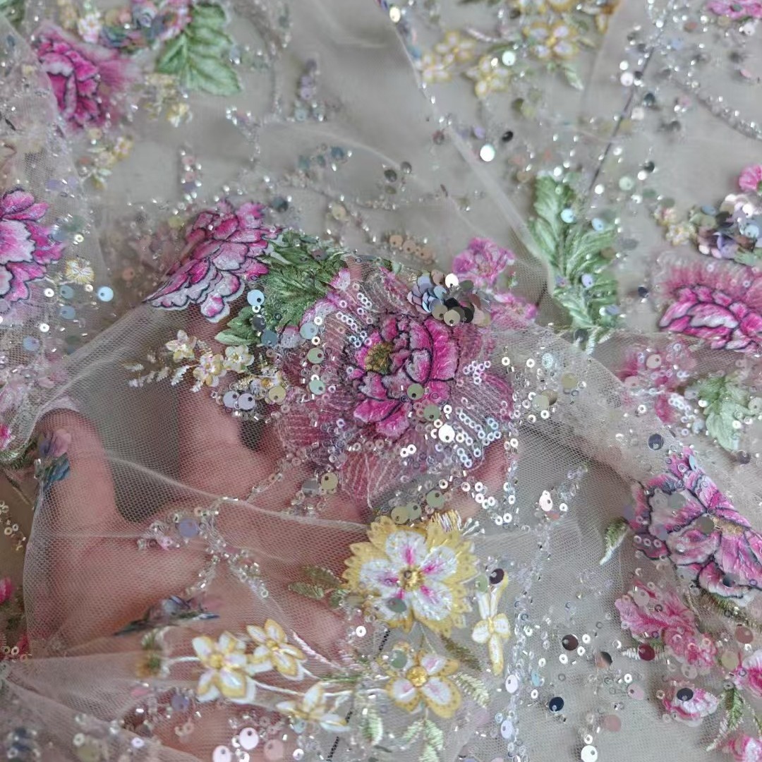 1M 120Cm Wide Luxury Beaded La - Sewing Embroidery Fabric ulasan dan harga