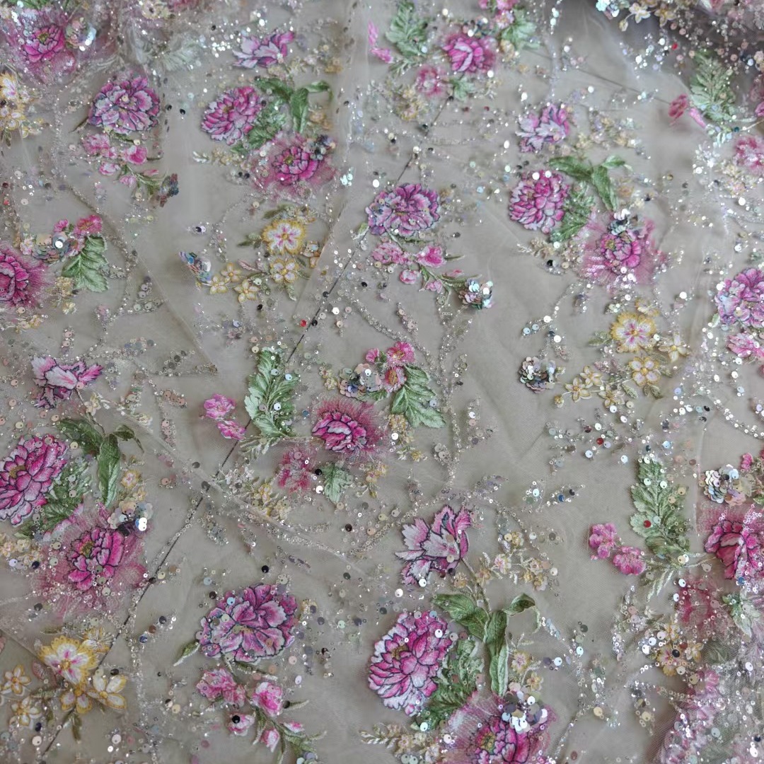 1M 120Cm Wide Luxury Beaded La - Sewing Embroidery Fabric ulasan dan harga