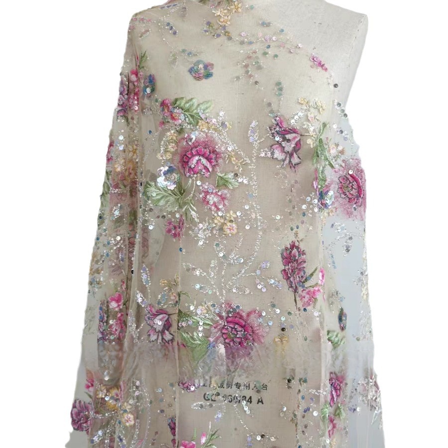 1M 120Cm Wide Luxury Beaded La - Sewing Embroidery Fabric ulasan dan harga