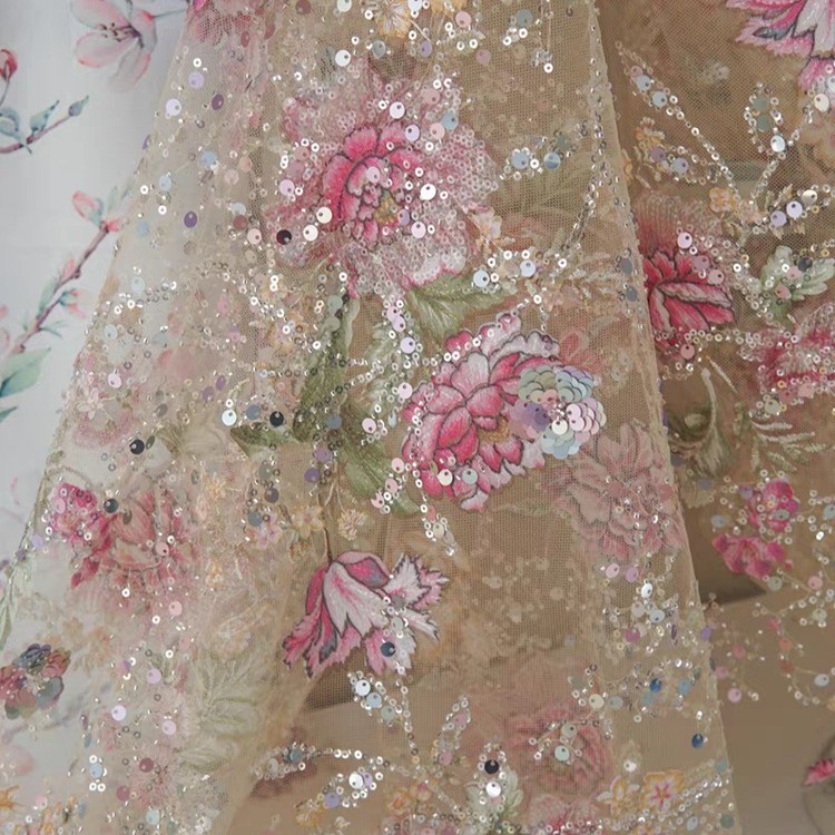 1M 120Cm Wide Luxury Beaded La - Sewing Embroidery Fabric ulasan dan harga